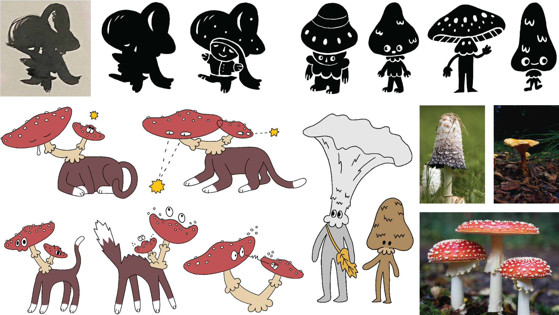 Mushroom characters sketches and process work