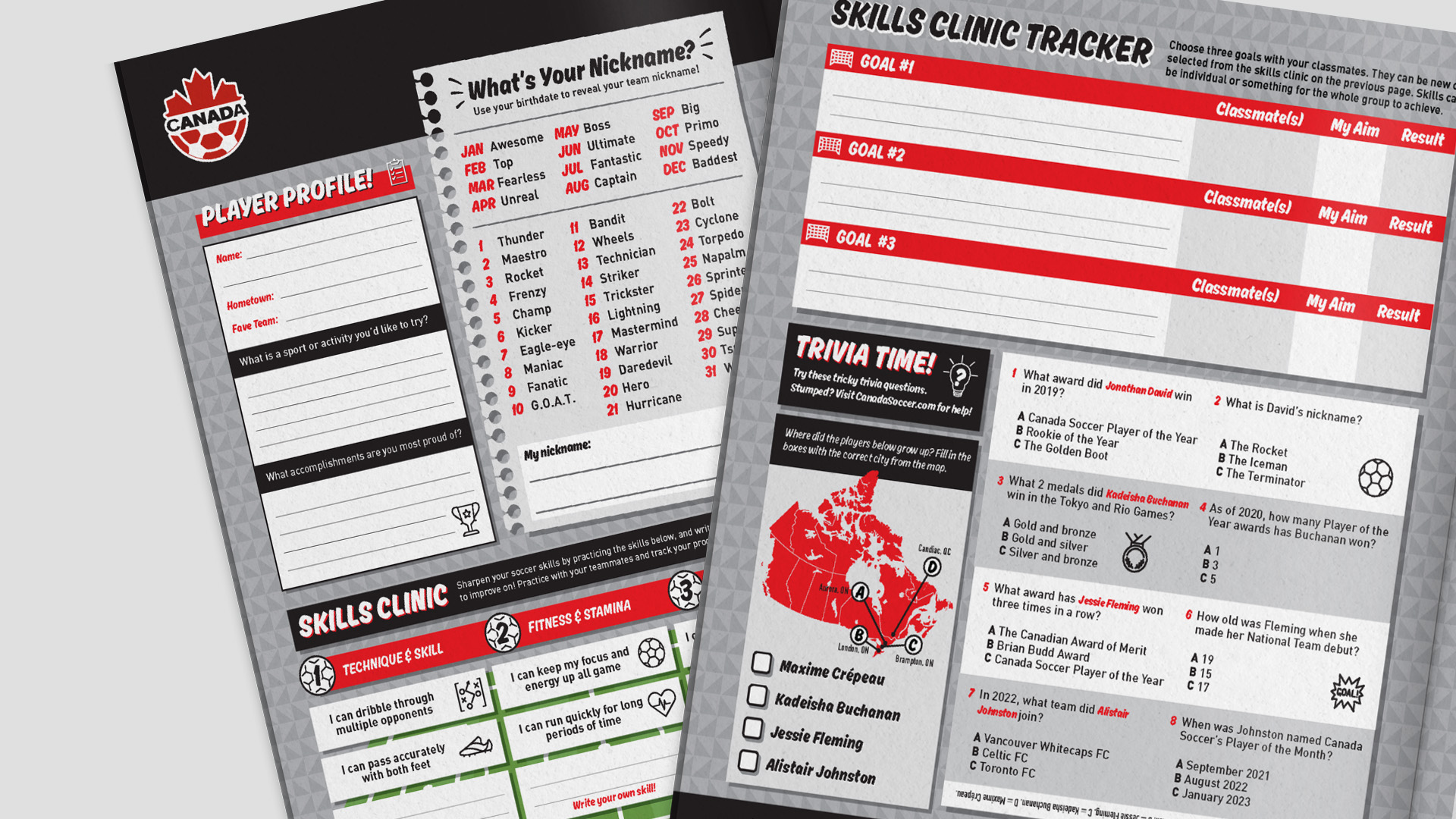 close up of soccer activity booklet inside spread and back page