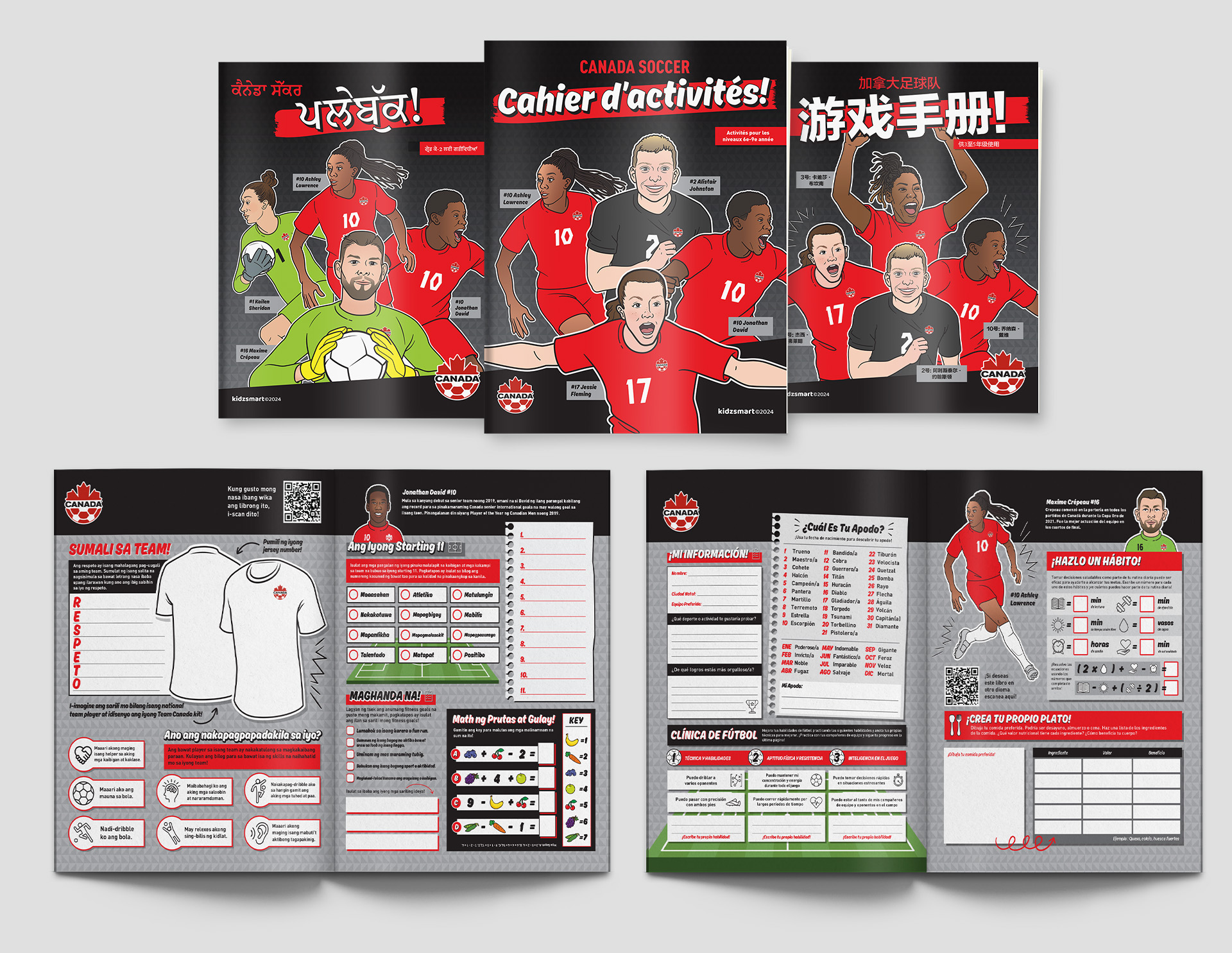 soccer activity booklets in 7 different langauges
