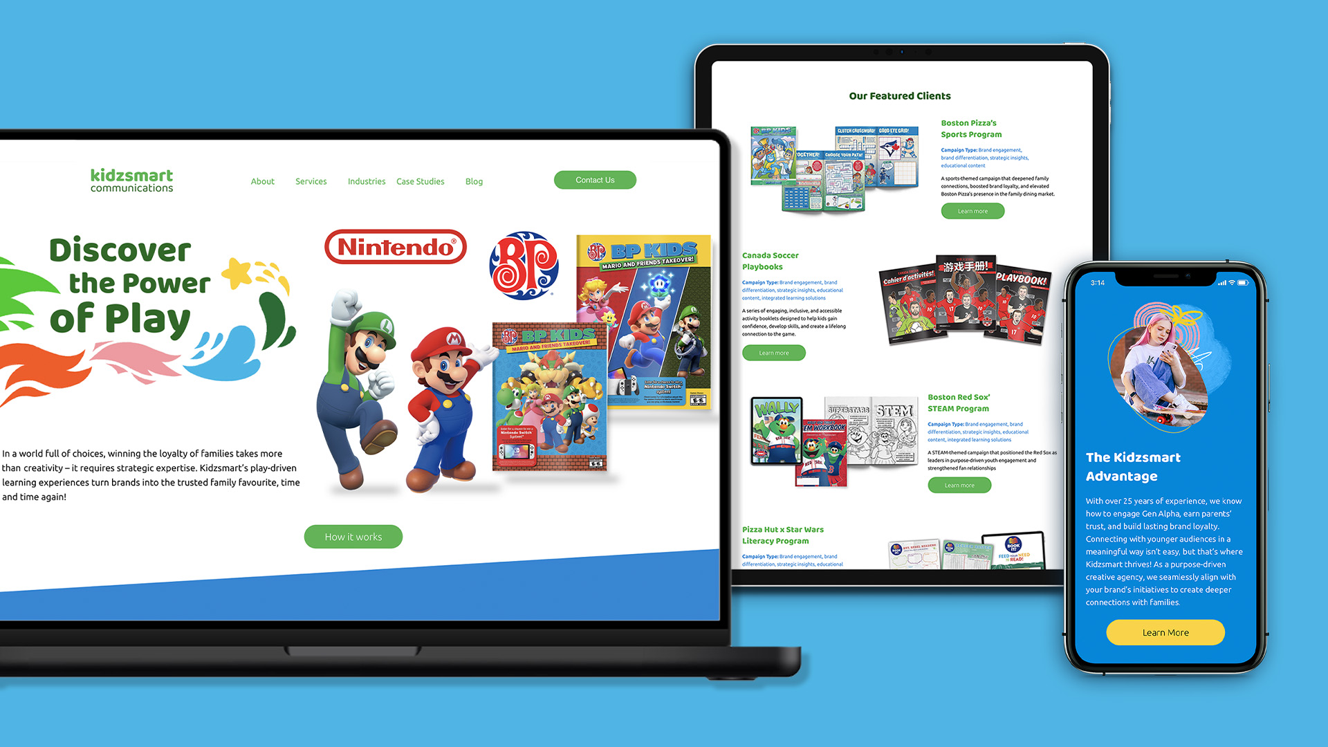 Kidzsmart home page website mockup