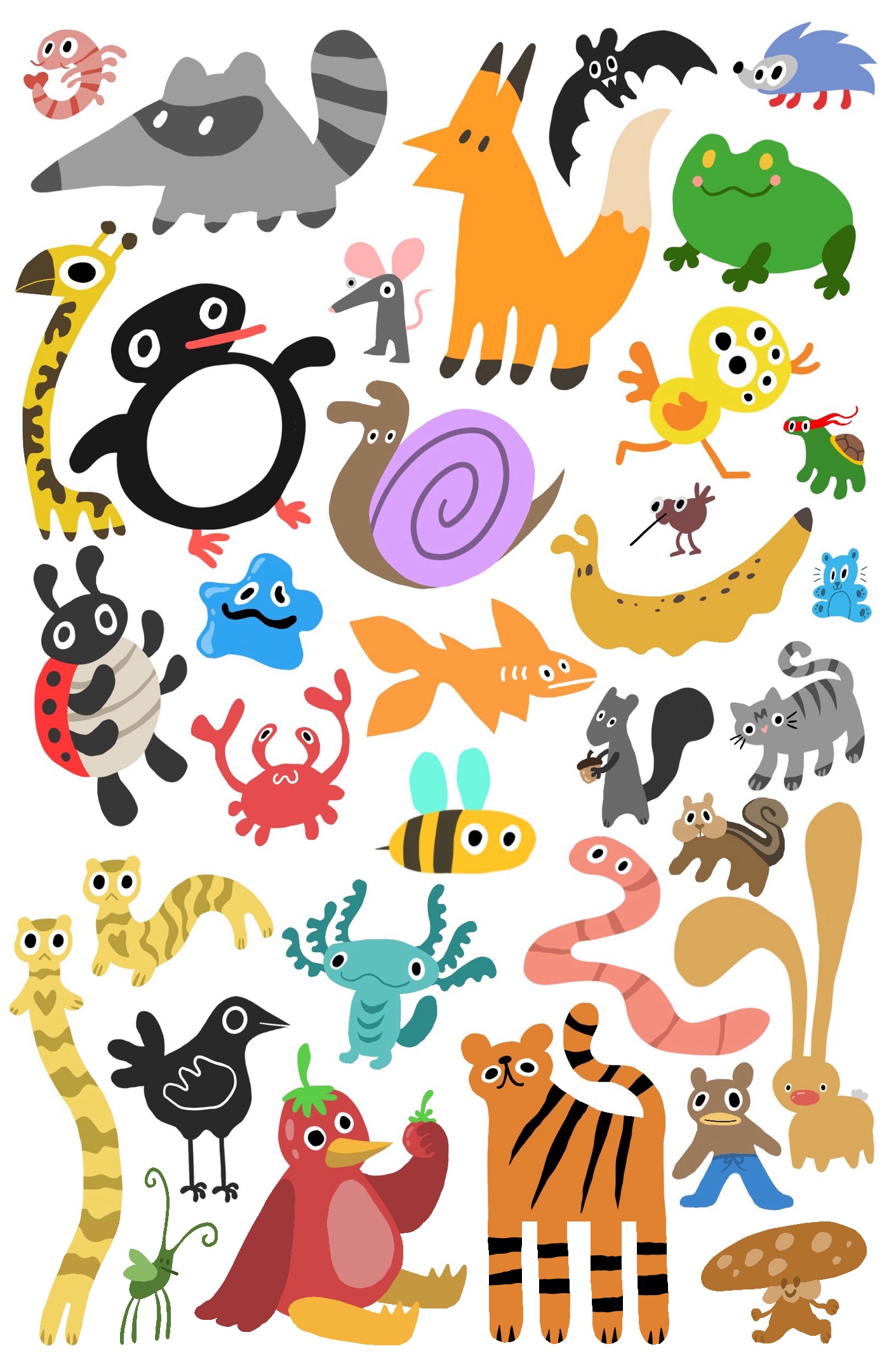 variety of funky illustrated animals