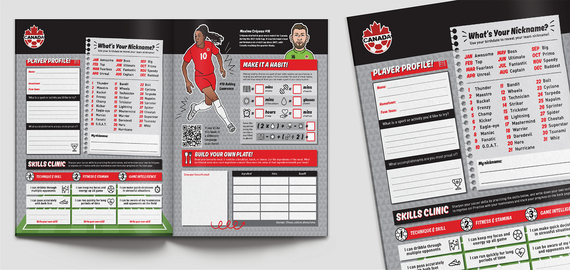 Canada soccer grade 6-9 playbook spread and activity highlight