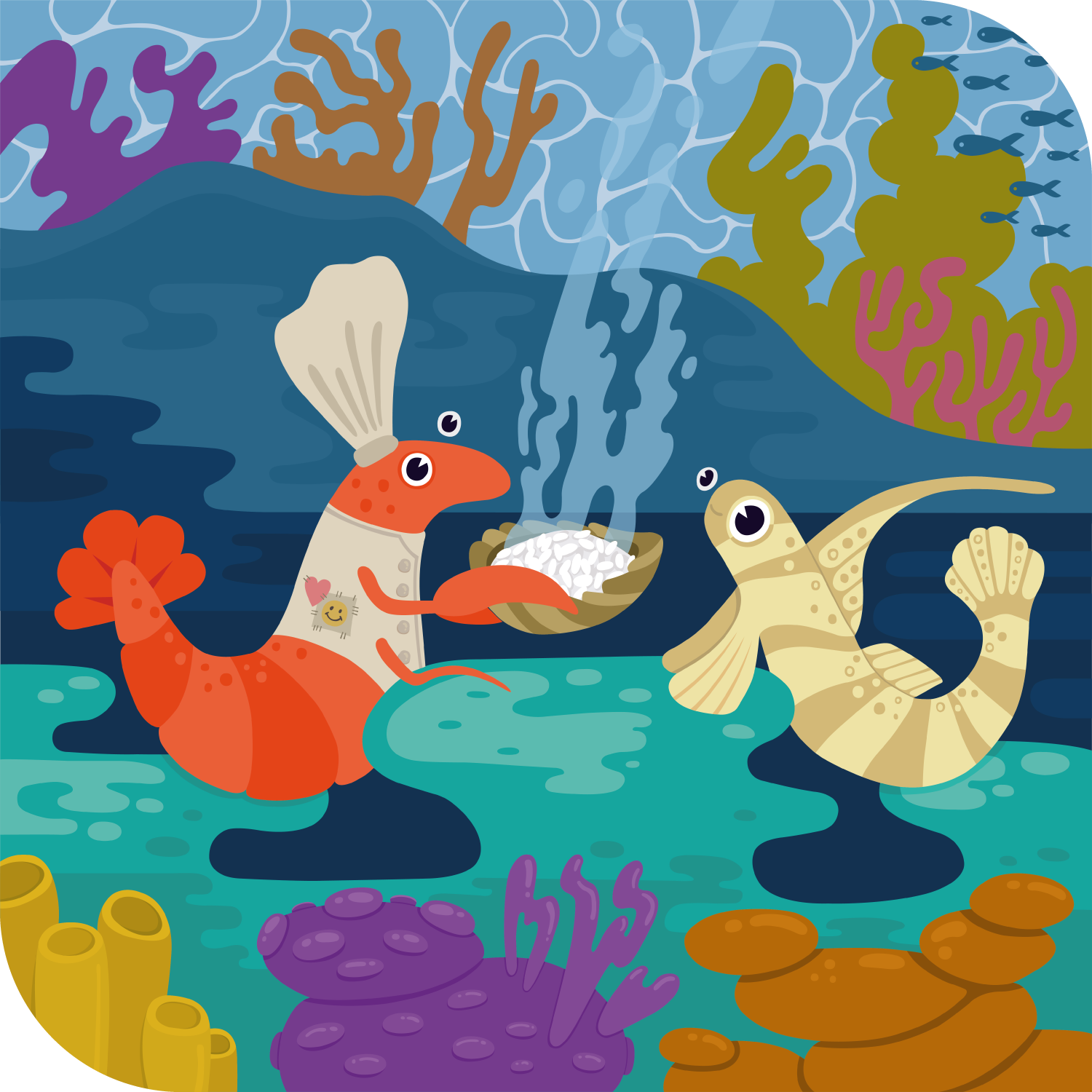 Shrimp and goby character illustration