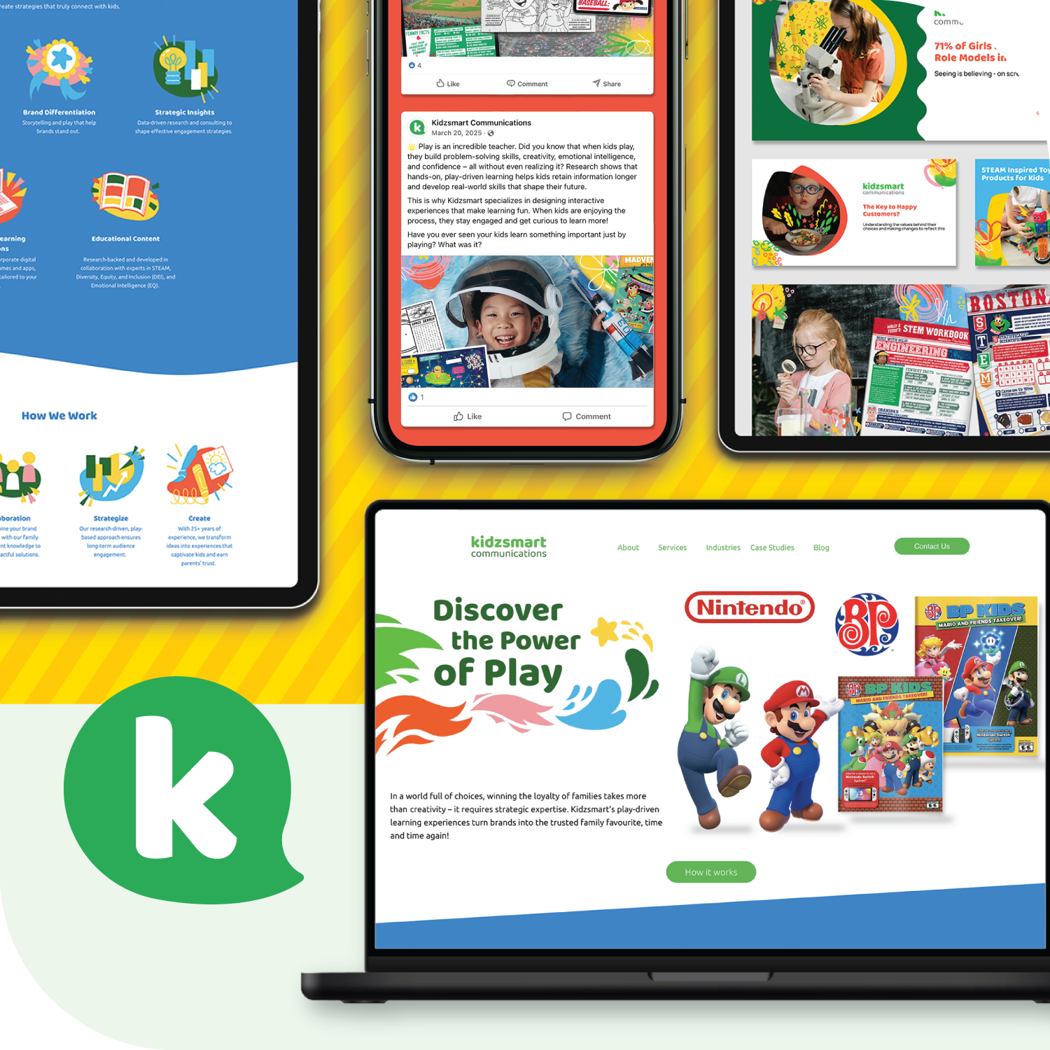 kidzsmart social media and website mockups