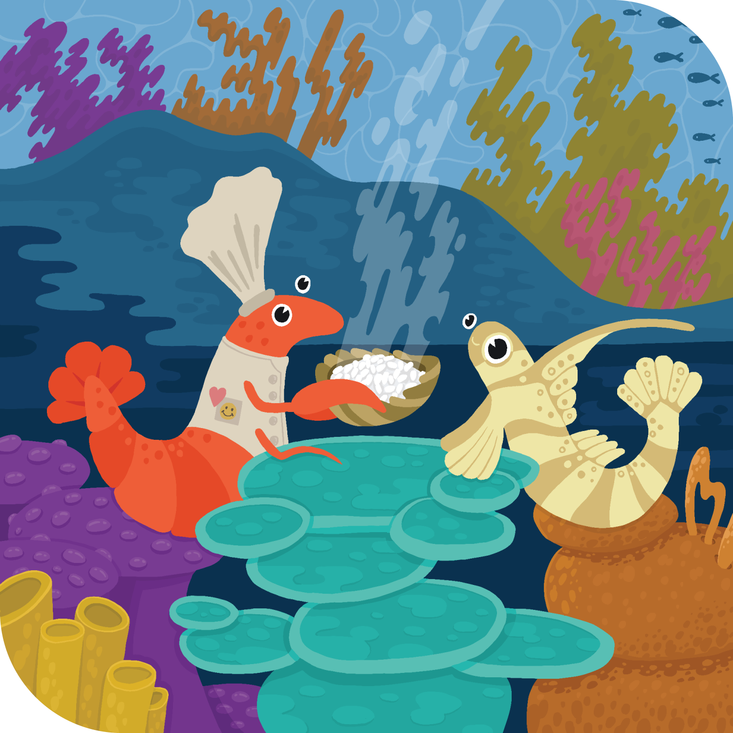 Shrimp and goby character illustration